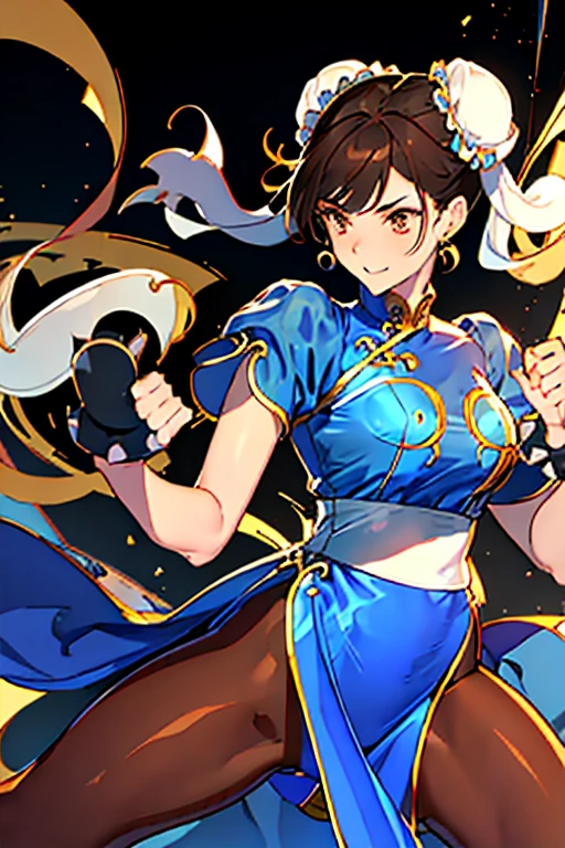 Chun-Li from Street Fight II,Chun-Li Costume,Blue Chinese dress with gold lines,Bunhead,masterpiece、1 beautiful girl、Highest quality, 超High resolution, (reality: 1.4), Cinema Lighting、Beautiful Skin、Body facing forward、(超reality的な)、(High resolution)、(8K)、(Very detailed)、 Detailed face、Bright lighting、Professional Lighting,Diagonal bangs、masterpiece, Highest quality, masterpiece, Highest quality, Brown eyes with white sclera, Bad move -5, alone, 1 Girl, Brown Hair, From SF2, Chinese Language Services, smile, Muscular woman, Blue clothes, pantyhose, Pelvic Curtain, Puff short sleeves.
Both hands tied with rope。
Both legs are tied with ropes。
On one knee。
pantyhoseは切り刻まれている。
The blue cheongsam is cut into pieces。
Bleeding from arms or legs。
Crippling。
I am in agony。