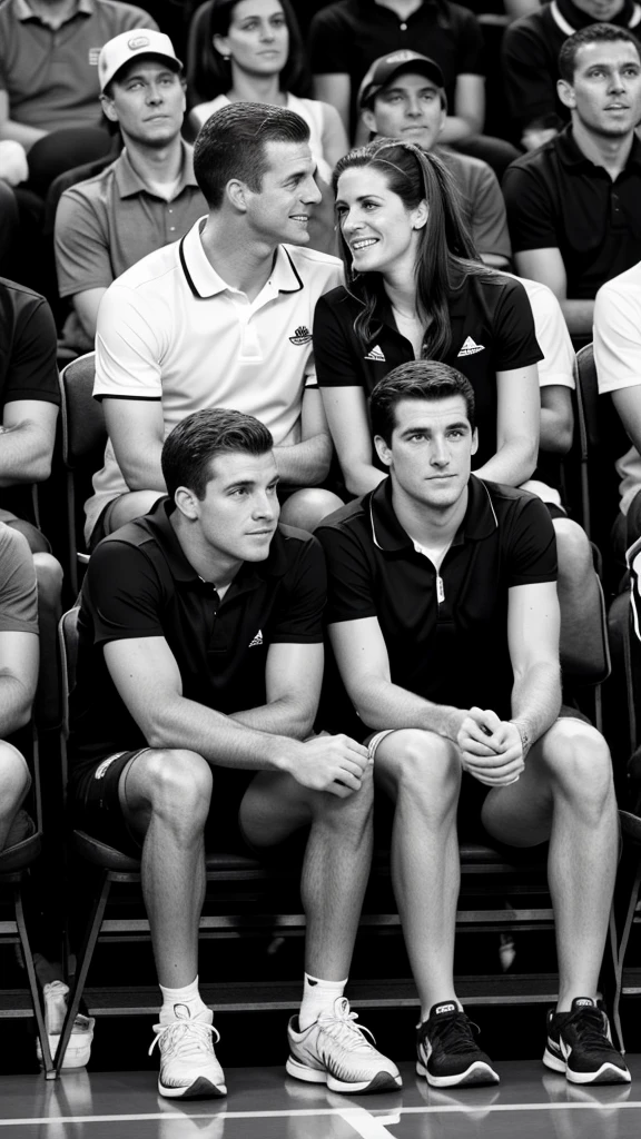 Couple,White people,Black and white photography,young,Watching Sports