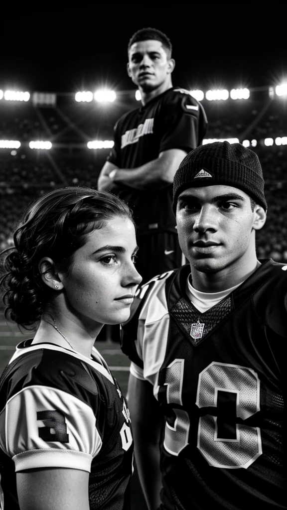 Couple,White people,Black and white photography,young,Watching American Football