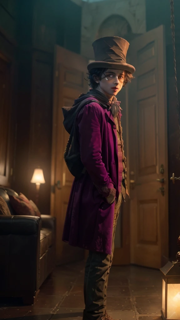 timochal2023, 1boy, as willy wonka, uhd, best quality, masterpiece, trending on arstation, rtx on, reflections, dramatic lighting, cinematic lighting