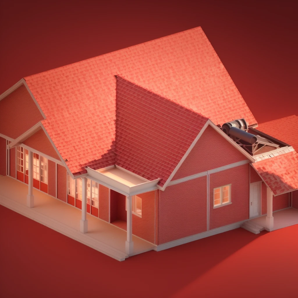 a rendering of a house with a red roof and a porch, isometric view from behind, isometric perspective view, 2d side view, complete house, 3d rendering, 3 d rendering, perspective view, isometric view!!!!, 3 / 4 view, 3/4 view, rendered, orthographic 3d rendering, isometric house, 2 d render