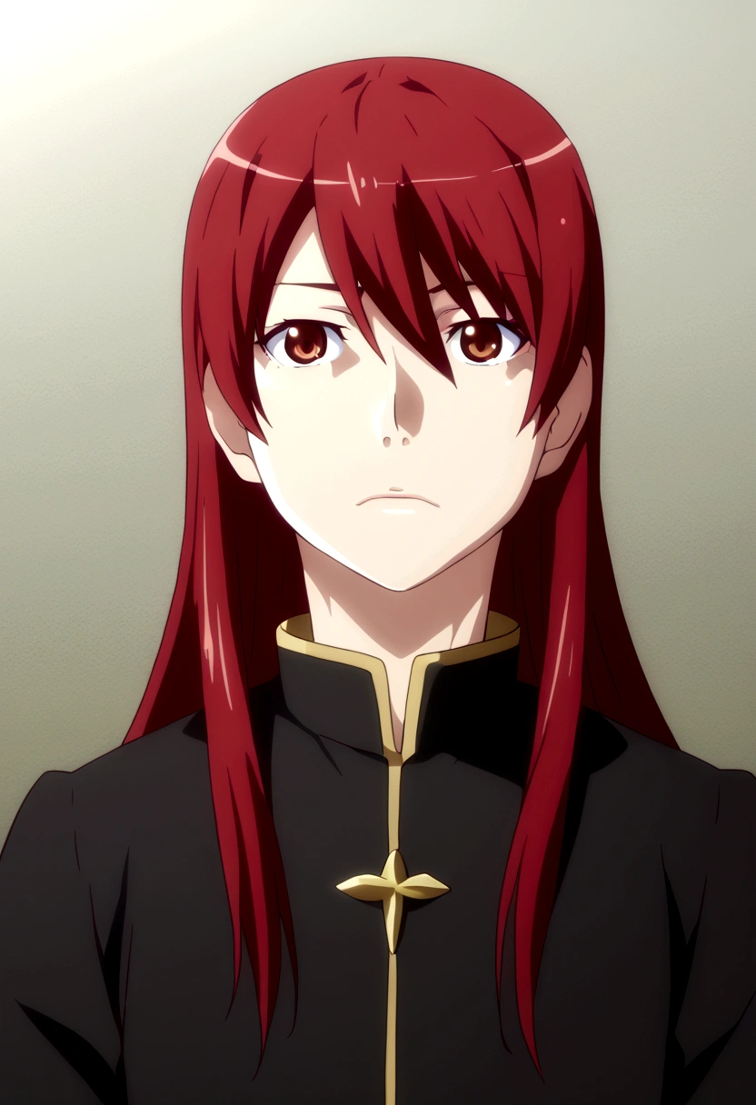 anime style of A six year old male with long red hair and an androgynous face