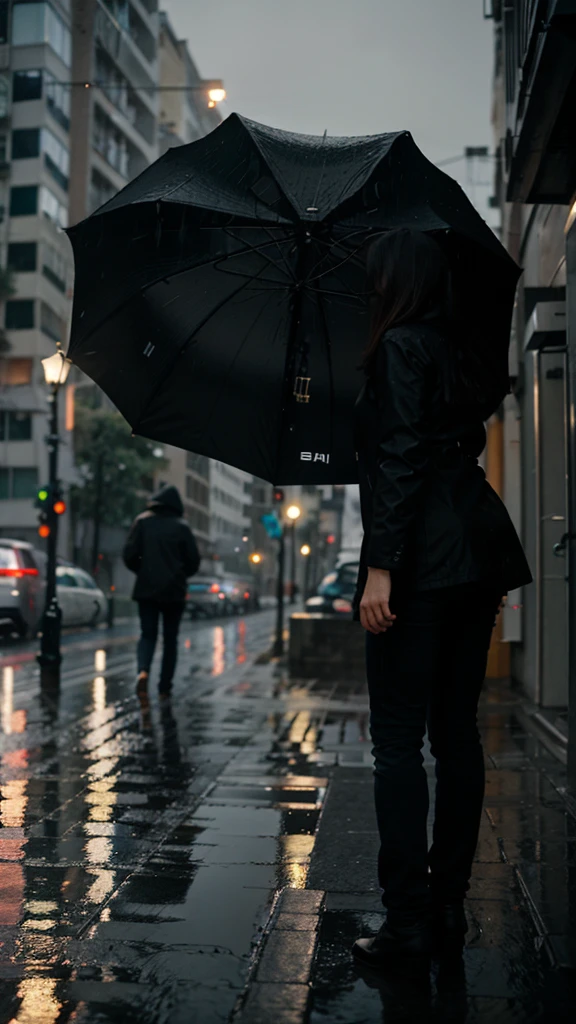 City of night Rain falling on the sidewalk