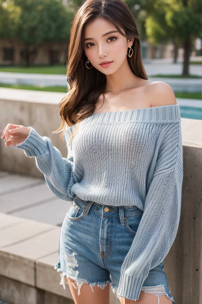 ((Highest quality)), ((masterpiece)), (detailed), One girl, Off-the-shoulder sweater,