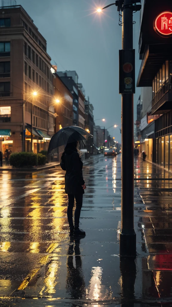City of night　Rain falling on the sidewalk