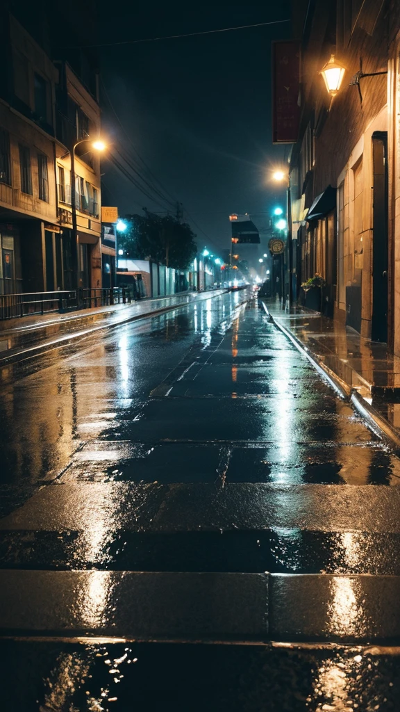City of night Rain falling on the sidewalk