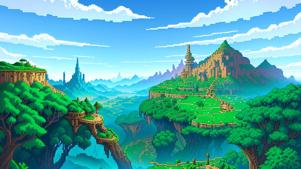 Background world Fantasy Pixel Art, Pixel Art, Retro Gaming, Ink Art, adventure，Sky，Earth