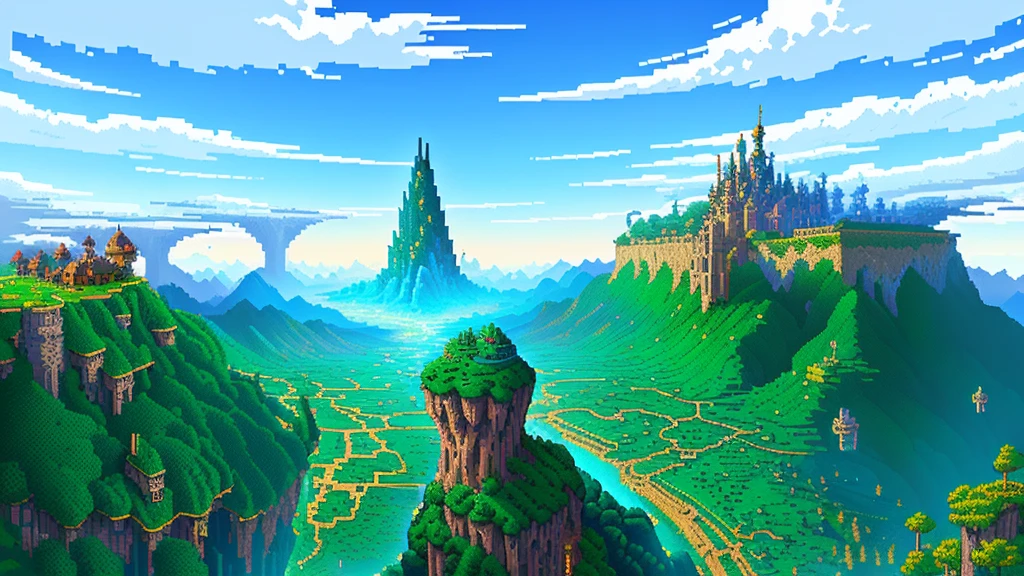 Background world Fantasy Pixel Art, Pixel Art, Retro Gaming, Ink Art, adventure，Sky，Earth