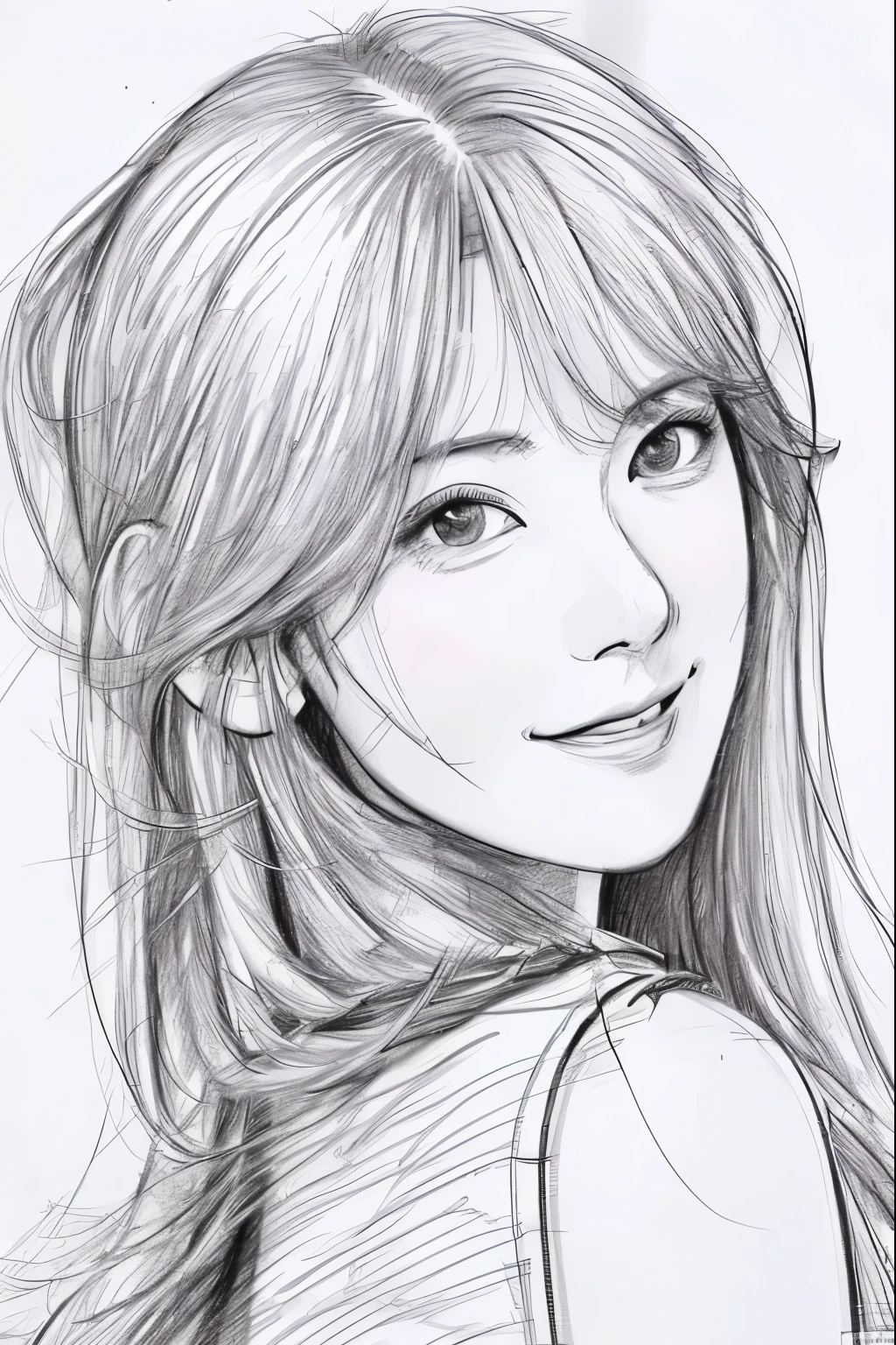 beautiful, alone, 最high quality, High resolution,masterpiece, high quality, One girl, sketch, drawing, pencil speed drawing works, ((user manual, sketch:1.5)), smile,