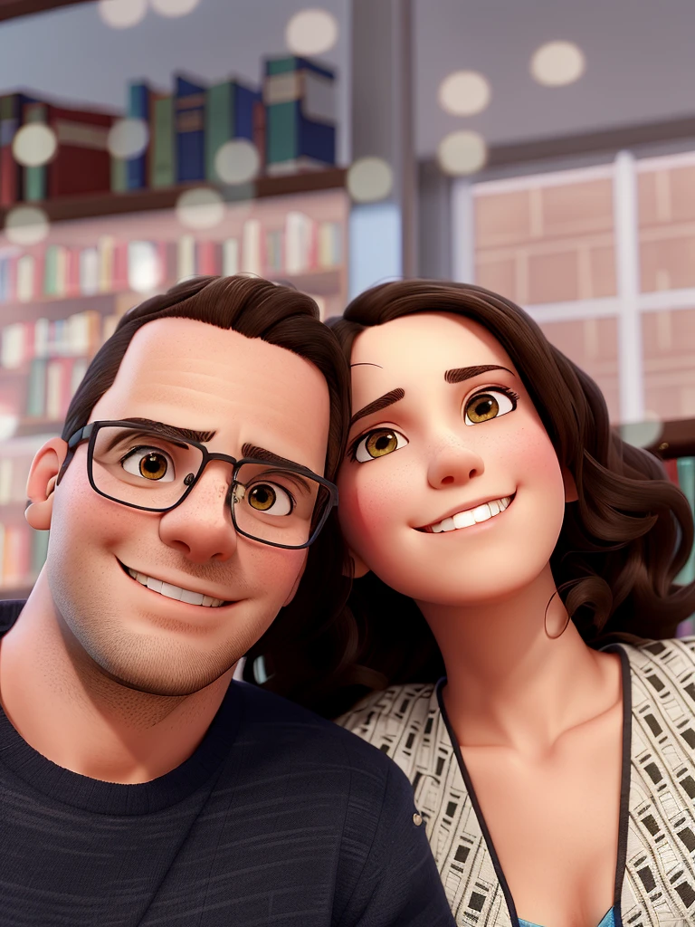 brunette couple, library background, high qualiy, best qualityer
