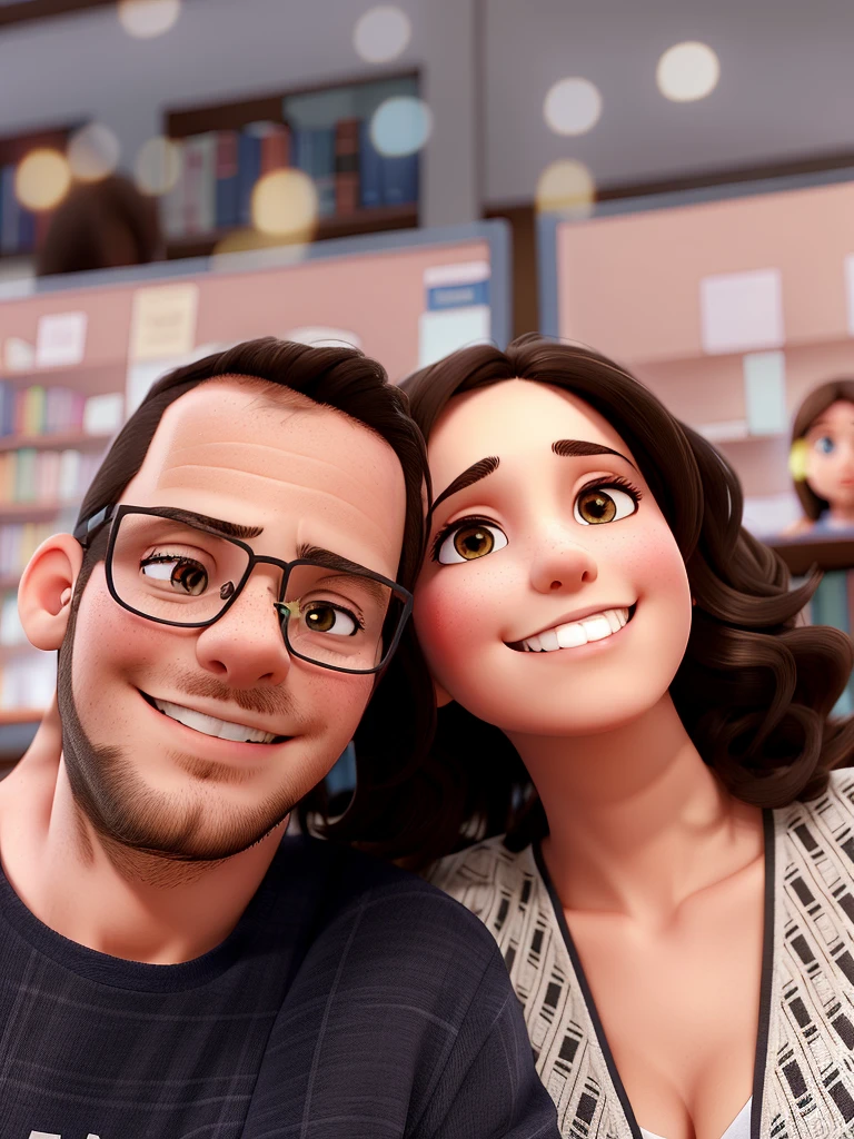 brunette couple, library background, high qualiy, best qualityer