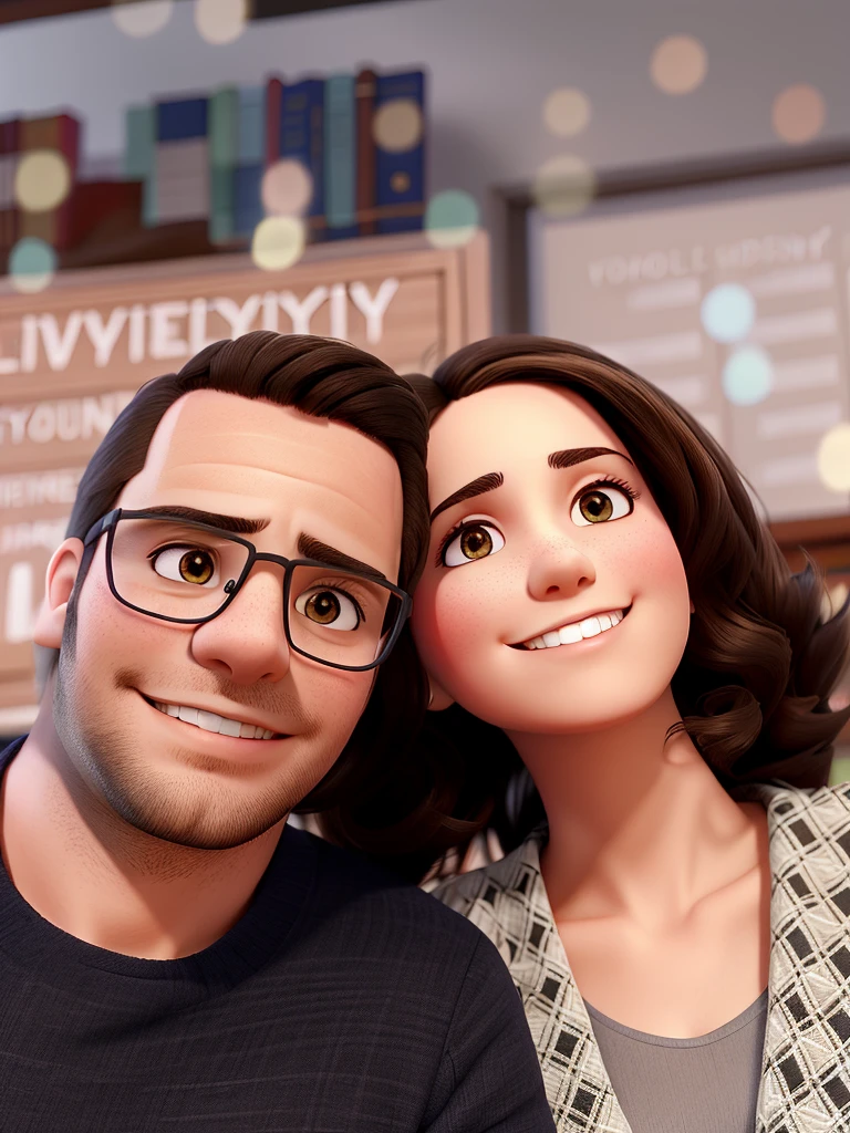 brunette couple, library background, high qualiy, best qualityer