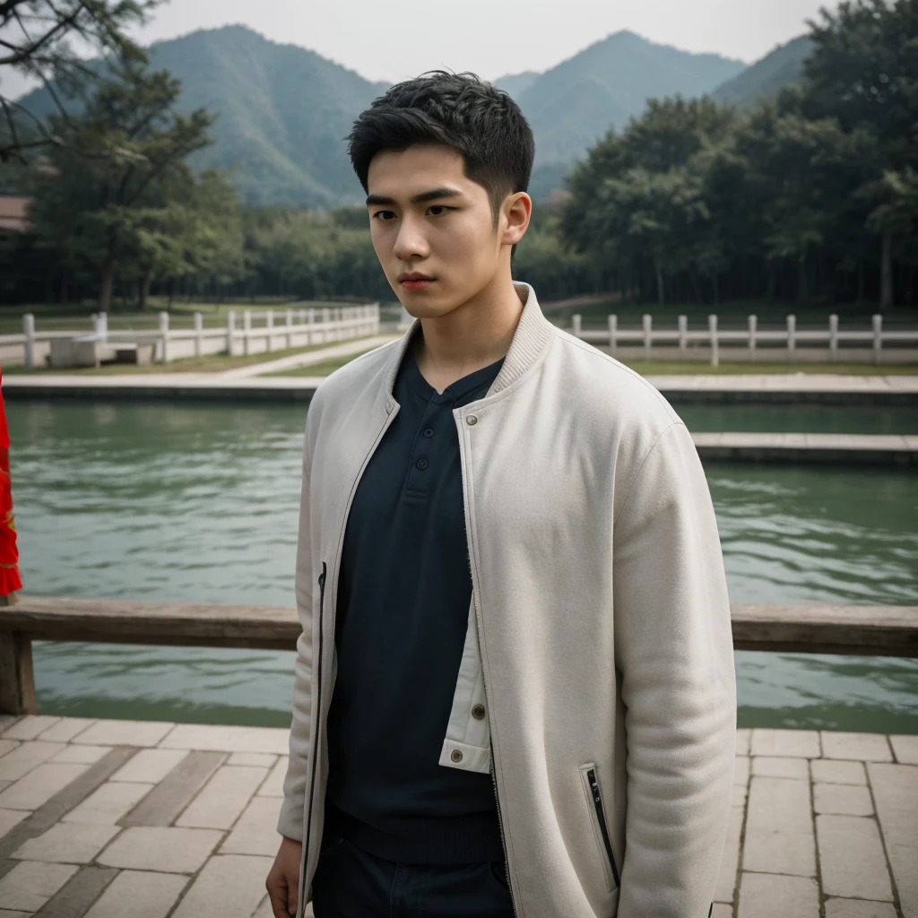Medium-sized display, Medium shot, Written border depth, Upper Body, angle, masterpiece, angle, (RAW photos, best quality), best quality, Very detailed, CG, 8k wallpaper, Young male protagonist,Chinese youth,30 years old,male,Solitary, Look directly at the audience, front