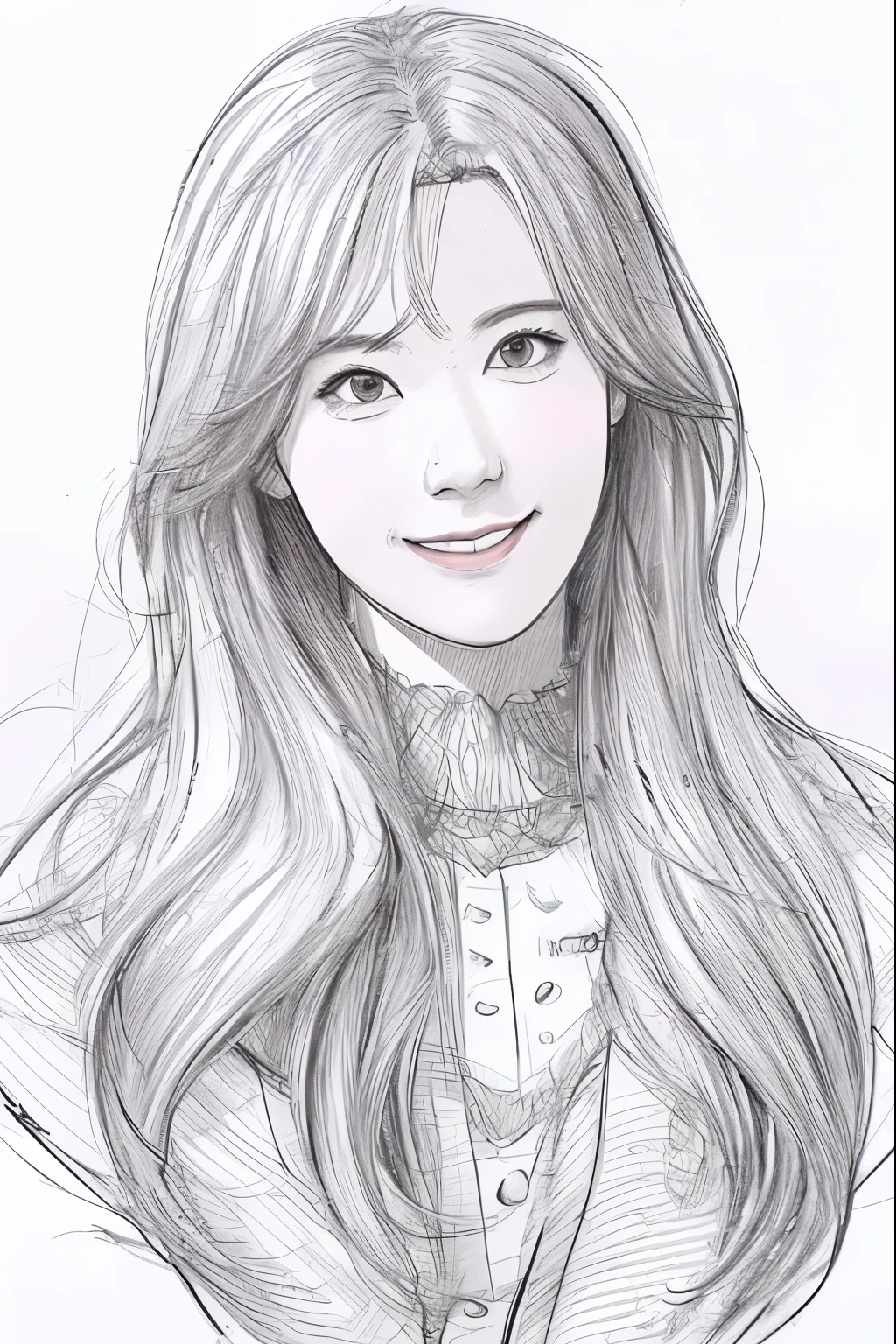 beautiful, alone, 最high quality, High resolution,masterpiece, high quality, One girl, sketch, drawing, pencil speed drawing works, ((user manual, sketch:1.5)), smile,