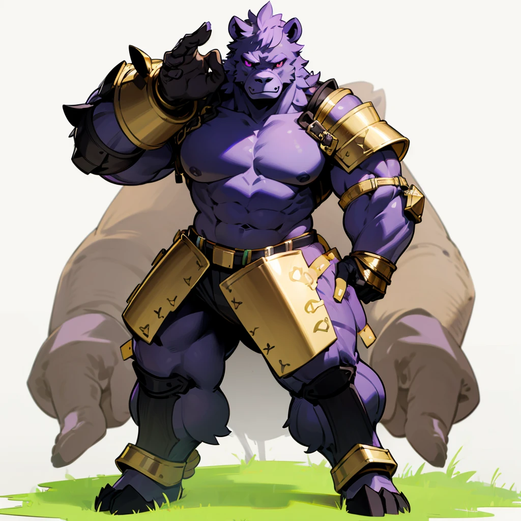 (Random Evolution, Colossal bear mixed purple ogre), armor body, full body version, full black and white colour skins, (gold eyes), (Grassroots), no background