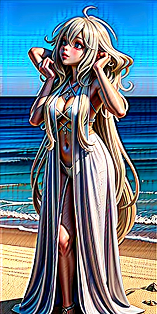 Beach,Look up,long white hair,Dark