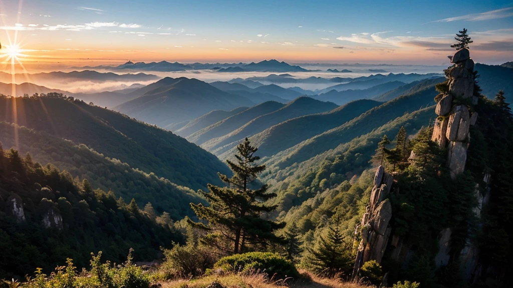 photographie de paysage，Huangshan，mountain，sun set，Time of&#39;Gold，pin，National geographical work，award-winning photos，reality，HD，High quality，hdr，8K