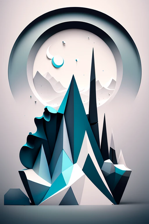 Minimalistic Surrealism -- S2: A single, ethereal moon hovering above a desolate plain, its glow casting ghostly shadows on the barren landscape. The scene is dotted with enigmatic, geometric structures that seem to defy gravity, their sharp edges and clean lines contrasting starkly with the organic forms of the surrounding plants. In the distance, a solitary figure stands, shrouded in an iridescent, misty fog. The figure wears a monochrome cloak adorned with intricate symbols, their features indistinct yet hinting at a sense of profound wisdom. This minimalistic surrealism, a playground of dreams and reality, invites the view