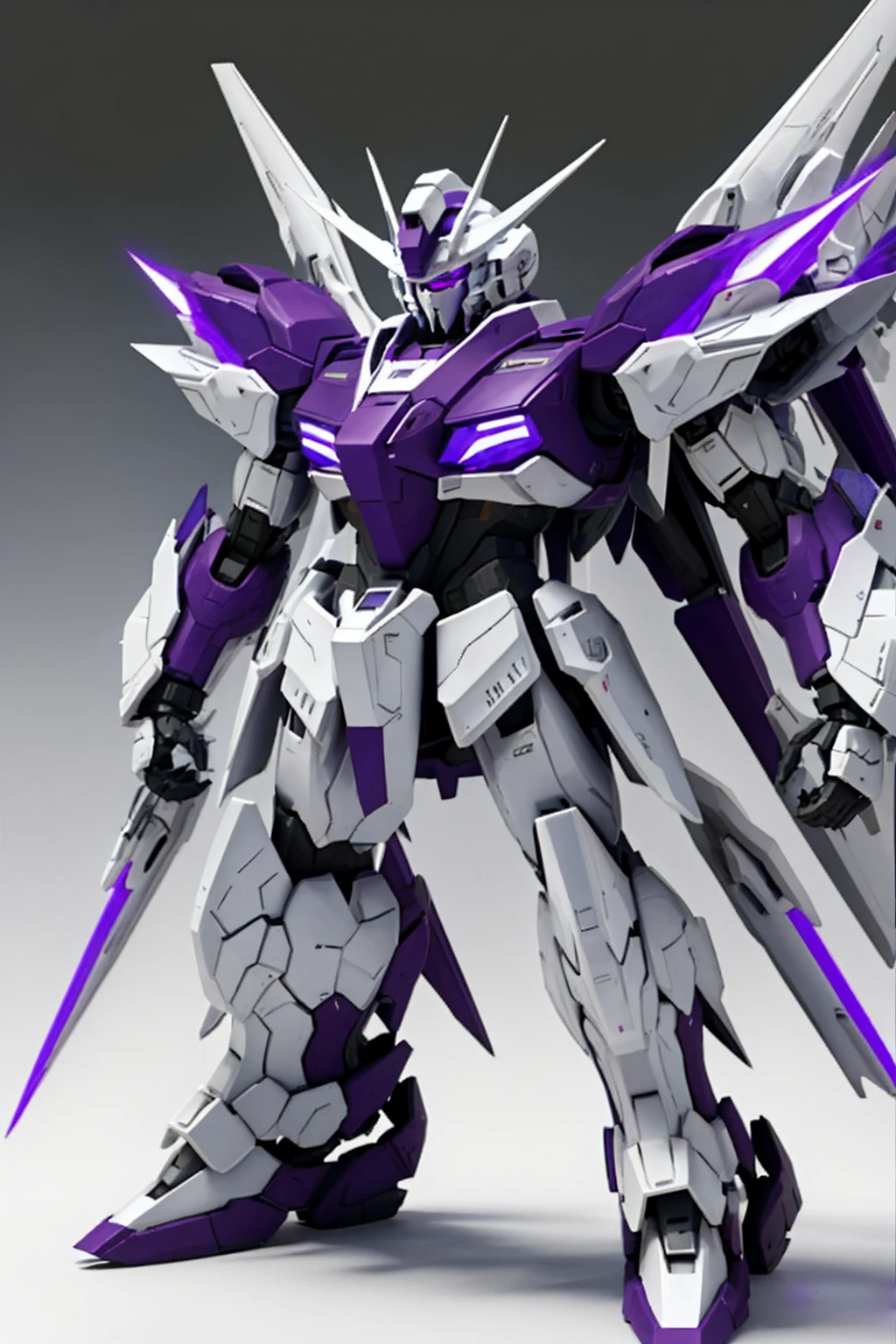 whole body,Standing posture, (White fuselage,Purple Lightning,Fighter,Gundam style),(White background)