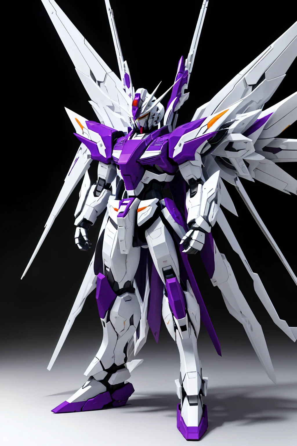 whole body,Standing posture, (White fuselage,Purple Lightning,Fighter,Gundam style),(White background) 