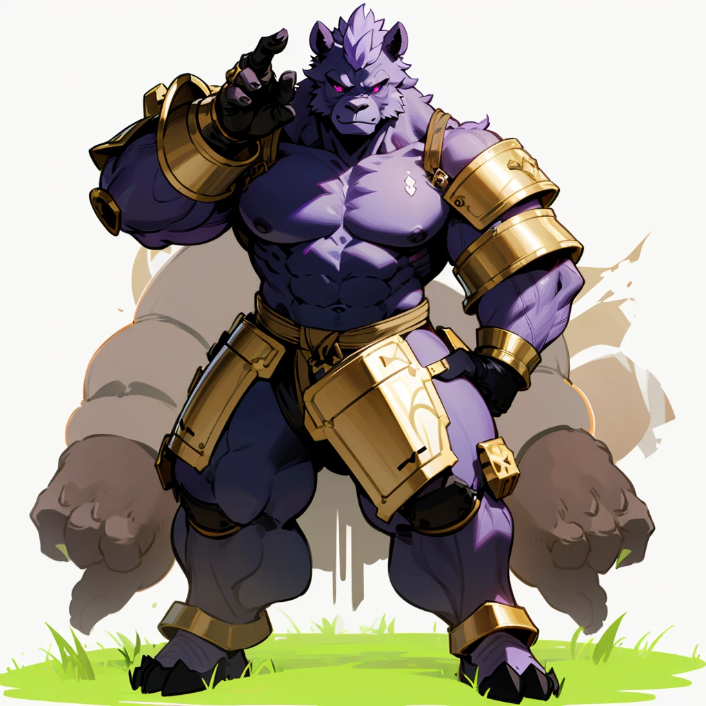 (Random Evolution, Colossal bear mixed purple ogre), armor body, full body version, full black and white colour skins, (gold eyes), (Grassroots), no background