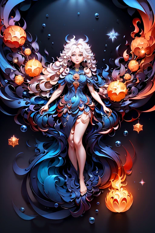 Minimalistic Surrealism - A boundless void expands into infinity, filled with oceanic waves made of swirling ink. A singular, spectral figure emerges from the depths - a woman with a sorceress's grace and a queen's elegance. She floats suspended, her long, cascading hair transforming into a vast, flowing waterfall of starlight. Her eyes, two crystalline orbs, radiate a fiery, mesmerizing glow, symbolizing the eternal embrace of wisdom and passion. This serene and enigmatic figure embodies the essence of minimalistic surrealism, where the beauty of simplicity merges with the boundless expanse of the unknown