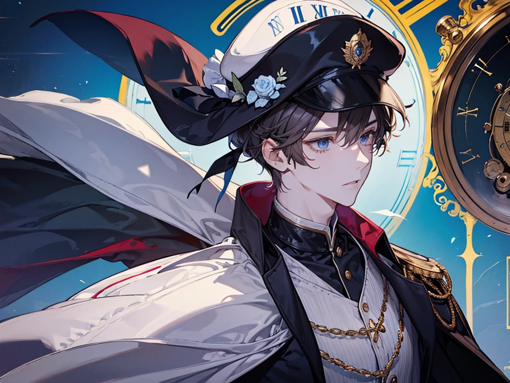 A boy, master clock, with Hat, bust up