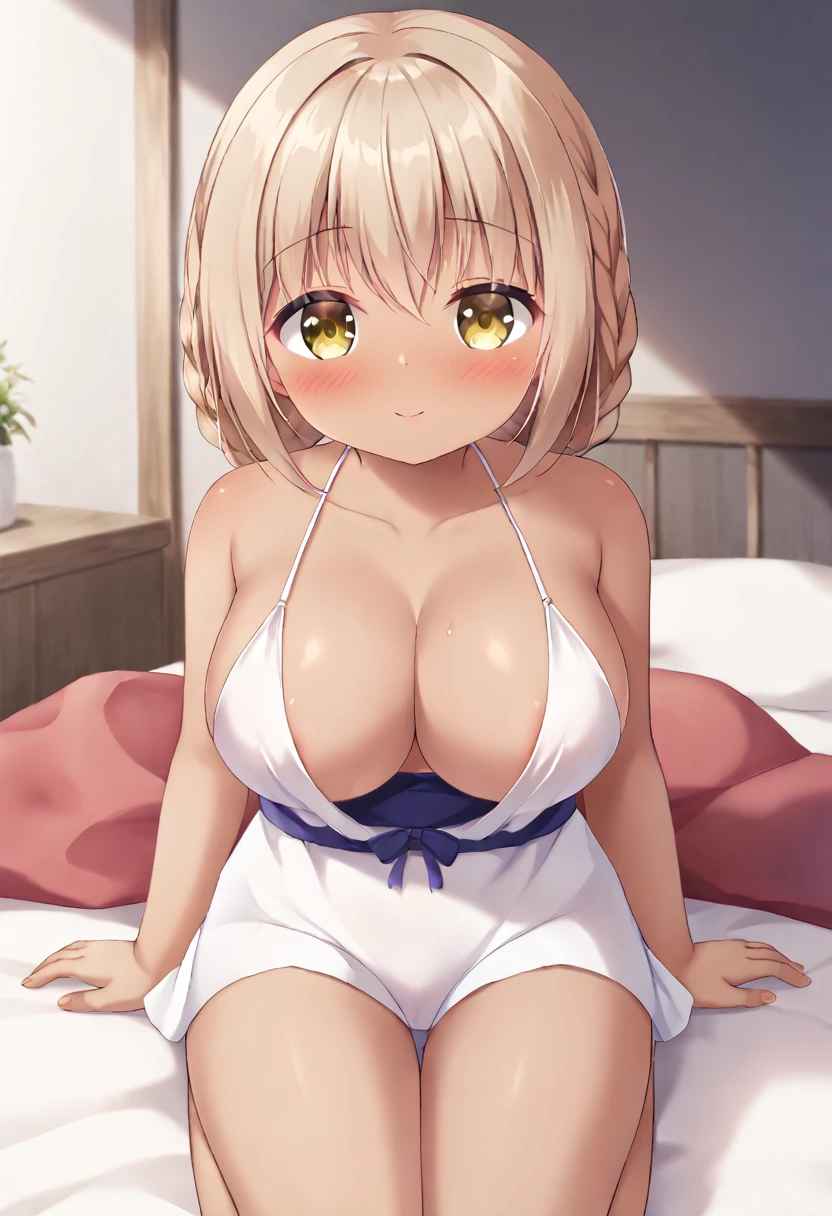 Cute little beautiful girl、Young face、Big Breasts、(A sweet and adorable blush:1.3)、Beautiful Eyes、Brown skin、Braid、enema