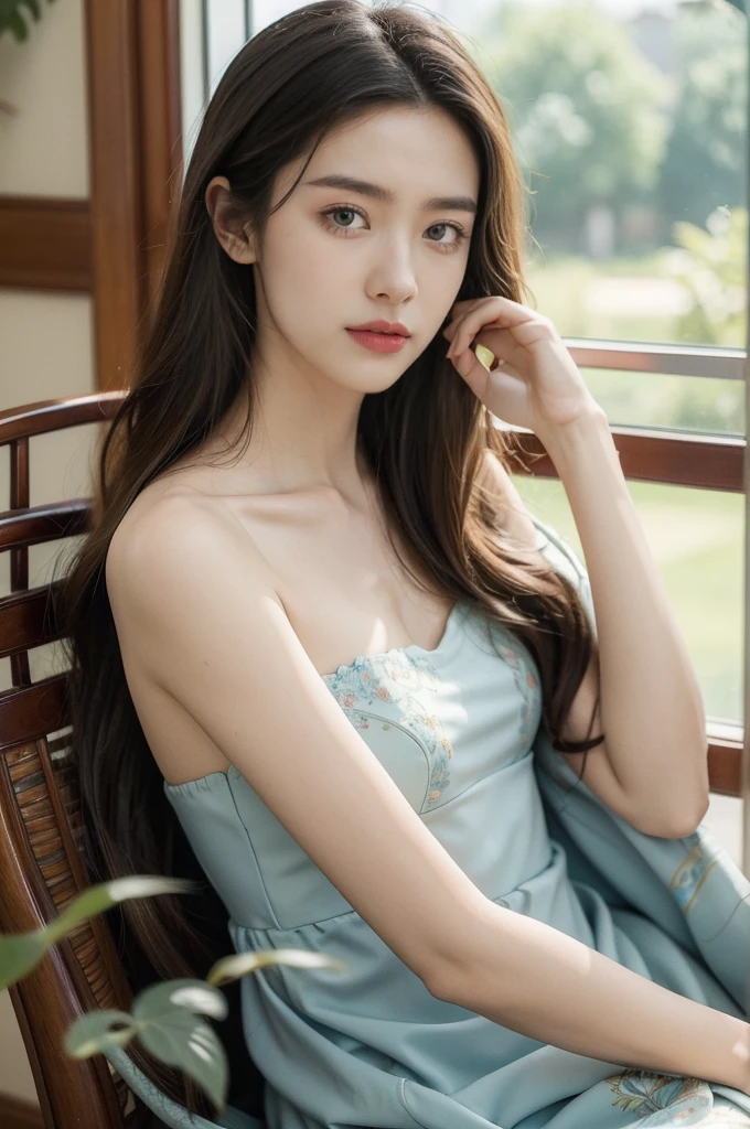 (((best quality))),(((ultra detailed))),(((masterpiece))),illustration,1girl,high school girl,solo,slim,thin,small breasts,flat chest,summer,sunshine,luxurious classroom,anticipation,beautiful,elegant,desk,college application form,strapless bra,light blue,summer sky,delicate floral pattern,shoulder length straight hair,sunlight,shimmering aura,fair skin,smooth skin,deep green eyes,luxury,plush leather chairs,richly patterned walls,state-of-the-art technology,open windows,summer breeze,freshly mown grass,distant bird songs,graceful movements,precise movements,serene face,focus,determination,dreams,aspirations,journey,fulfill academic goals,portrait,resilience,hope,future,courage,confidence,((from front,close-up of face))