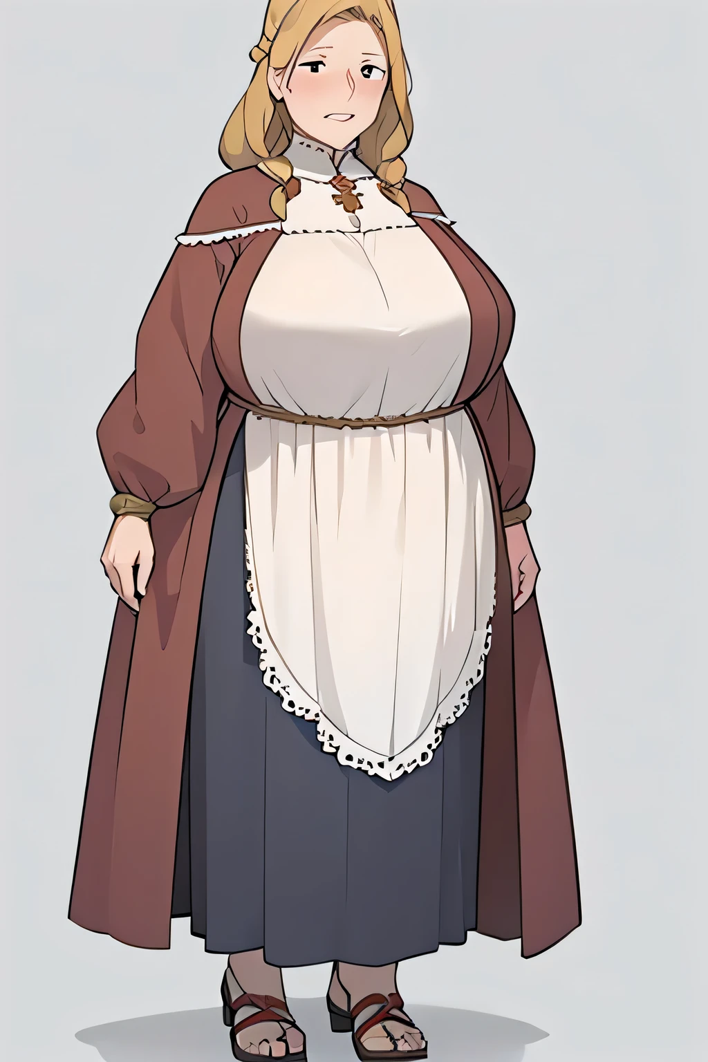 White background, Full body illustration, illustration portfolio, granny, blonde, mature female, plump, medieval European, villager, blonde, long back hair,full body image