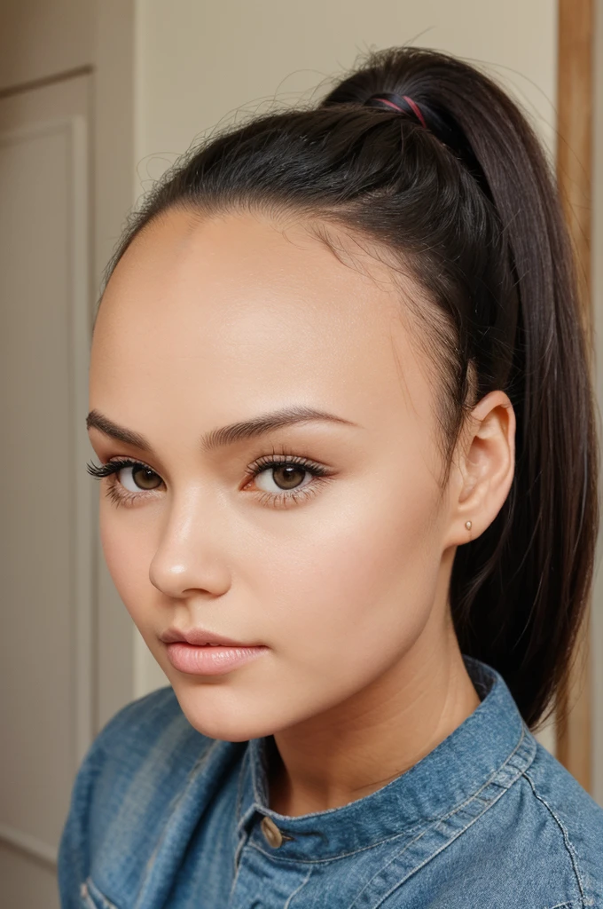 A girl with short forehead and hairline should be very close to the eye and nose iin medium size and little lengthy and short mouth and chubby cheeks and chin is thin and little lengthy