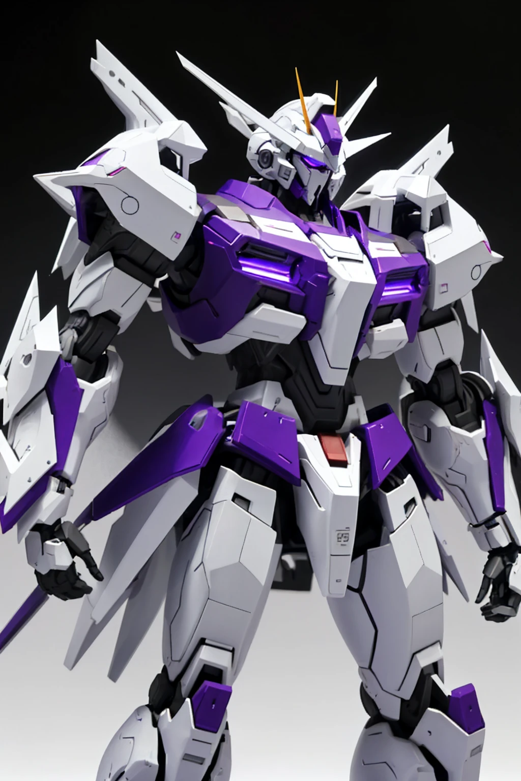 whole body,Standing posture, (White fuselage,Purple Lightning,Fighter,Gundam style,A slim body),(White background) 