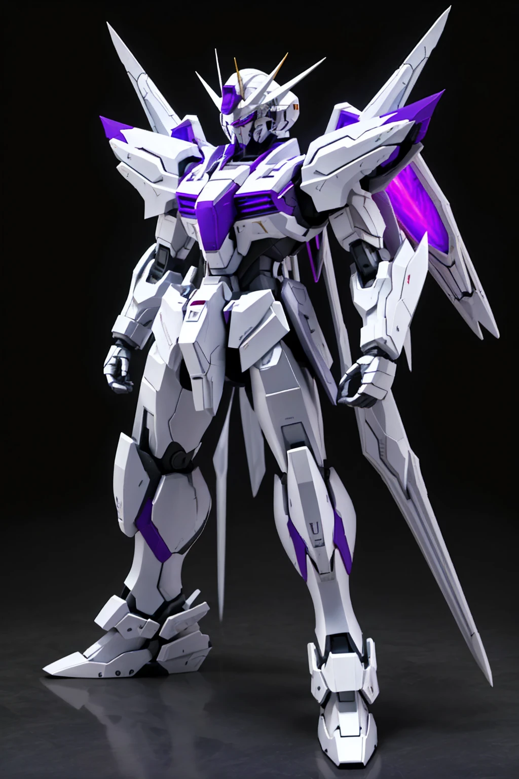 whole body,Standing posture, (White fuselage,Purple Lightning,Fighter,Gundam style,A slim body),(White background)