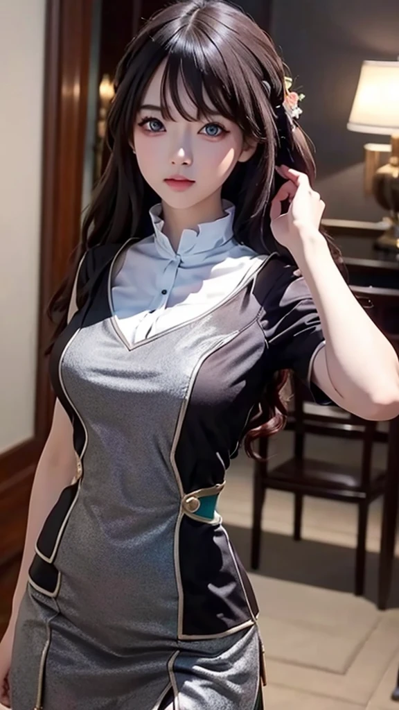 girl 17-year-old Hairstyle Casual, F Cup Breasts wearing casual clothes in house
