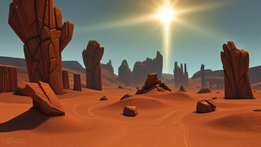 (Towering world of warcraft Outland portal):1.3, (violent green energy maelstrom):1.2, fractured stone archway, fel crystals protruding from frame, (pair of intimidating warrior statues):1.2, windswept stone robes, menacing hood shadows, runed swords, (harsh red desert environment):1.2, cracked earth, dust devils, distant mesas, blazing sky, rim lighting, god rays, chromatic aberration, ray marching, screen space reflections, dynamic range, hyper-realistic sand and stone textures