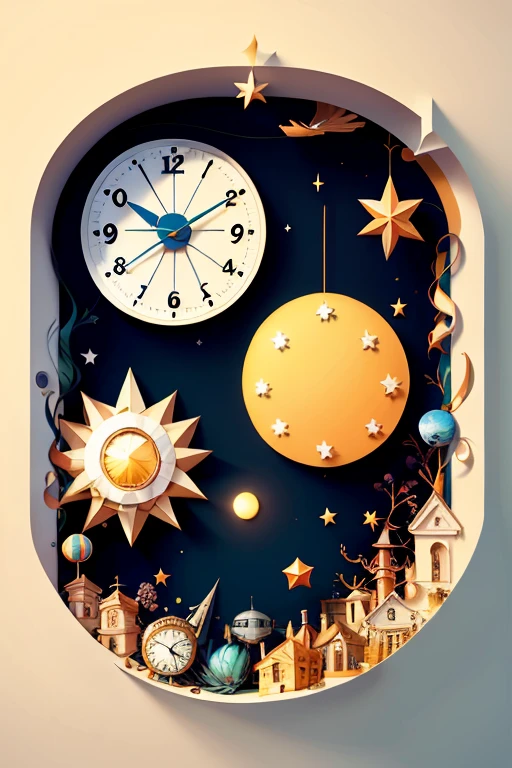 Minimalistic Surrealism Scene: A Single, Radiant Star Floats in the Void, Surrounded by an Infinite Array of Empty Clocks, Hanging Mid-Air, Ticking Away the Unknown Passage of Time.
