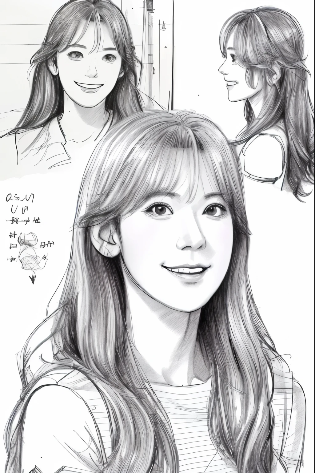 beautiful, alone, 最high quality, High resolution,masterpiece, high quality, One girl, sketch, drawing, pencil speed drawing works, ((user manual, sketch:1.5)), smile,