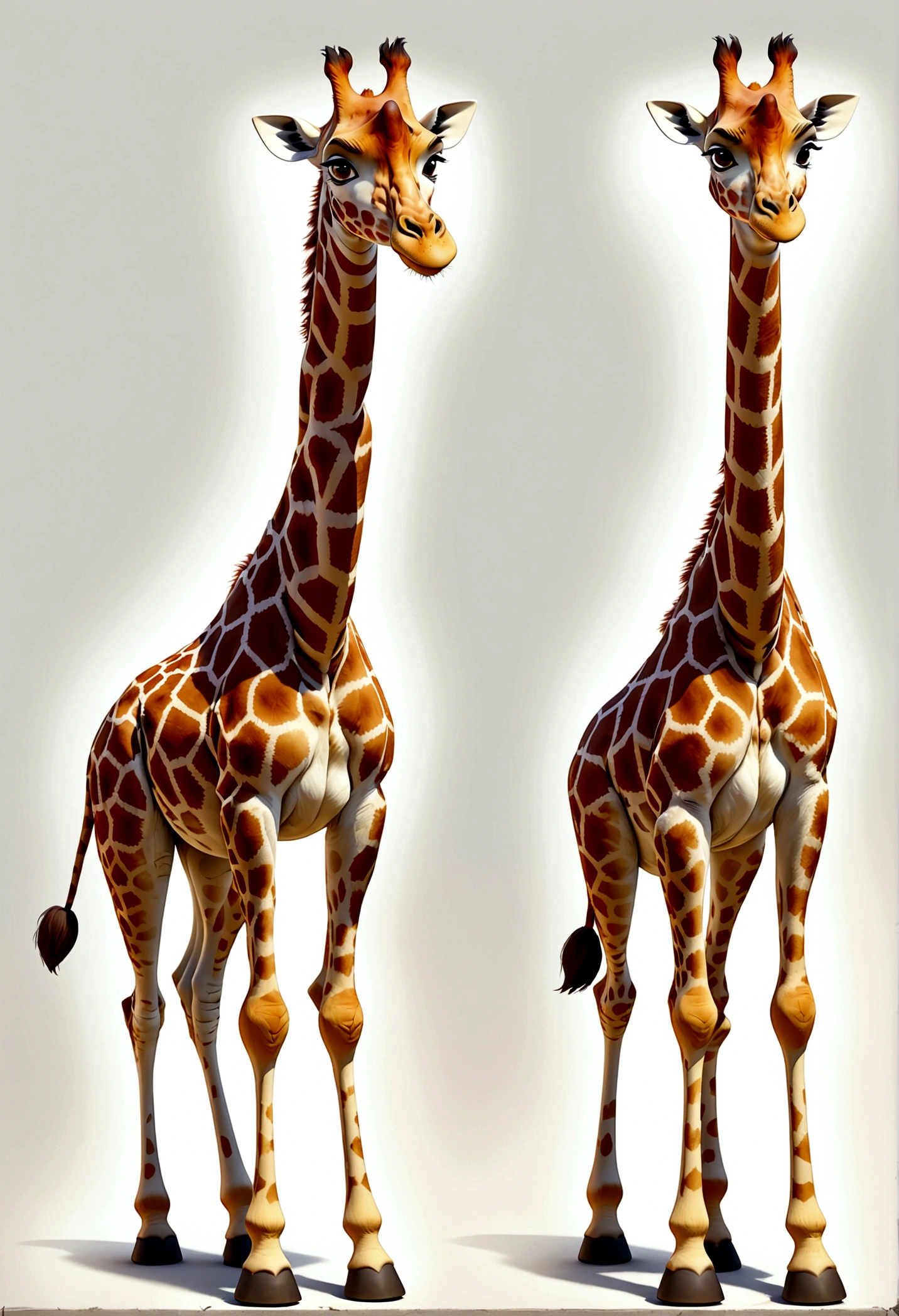 独奏,Giraffe in courier uniform,Standing,Long neck, Zootopia style, movie Features, Zootopia movie style, Zootopia style, looking heckin cool and stylish, in Zootopia style, 迪士尼疯狂Zootopia style, mob_Features Giraffe stylized, Anthropomorphic hard work gets the giraffe, Multiple poses and expressions, 4 positions, whole body, White background, tall