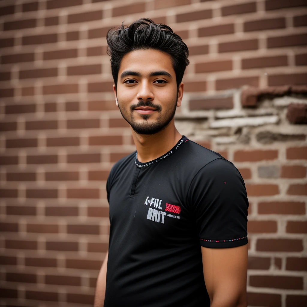there is a man standing in front of a brick wall, with accurate face, taken with sony alpha 9, without beard, around 25 years old, taken with canon 8 0 d, he is wearing a black tuxedo, without helmet, very very high quality picture, candid picture, taken with canon 5d mk4, shot on nikon z9