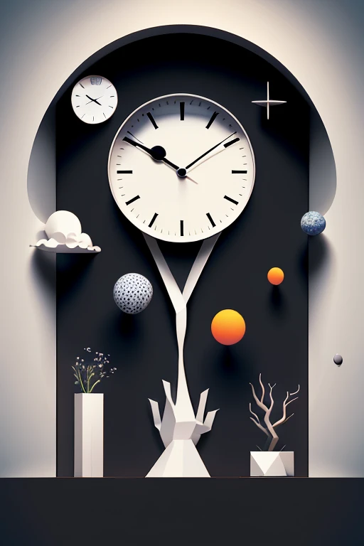 Minimalistic Surrealism: A Lone Clock Ticking in the Void

In the expanse of a boundless, featureless void, a singular object stands out – a minimalistic clock, its hands in a perpetual dance of time. Its hands, sharp and unyielding, point not to hours, minutes or seconds, but to concepts blurred by the surrealist nature of this scene. The numbers on its face are absent, yet the clock ticks, the sound echoing ominously in the void. A sense of urgency permeates the scene, yet it is unclear what one is racing against, for the void offers no tangible goals or destinations. This minimalistic