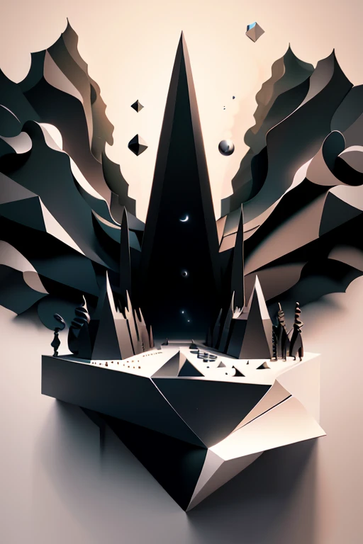 Minimalistic Surrealism: A vast, desolate landscape void of life, dotted with colossal, enigmatic chess pieces that tower over the horizon. The queen, crafted from polished obsidian, her intricate carvings reflecting the solitary moonlight. The king, a mere chessboard piece, transformed into a sprawling titan, his minimalistic form casting a dominating shadow over the barren terrain. The pieces are in perpetual motion, a dance of control and chaos, a testament to the unpredictable nature of the surreal.