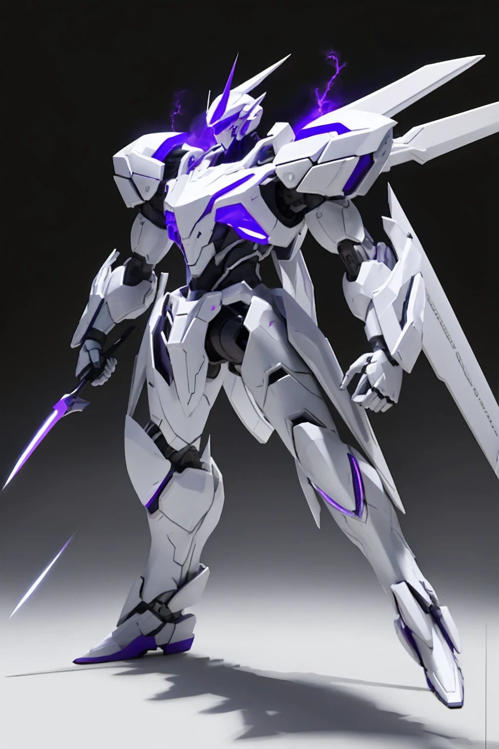 whole body,Standing posture, (White fuselage,Purple Lightning,knife,),(White background)
