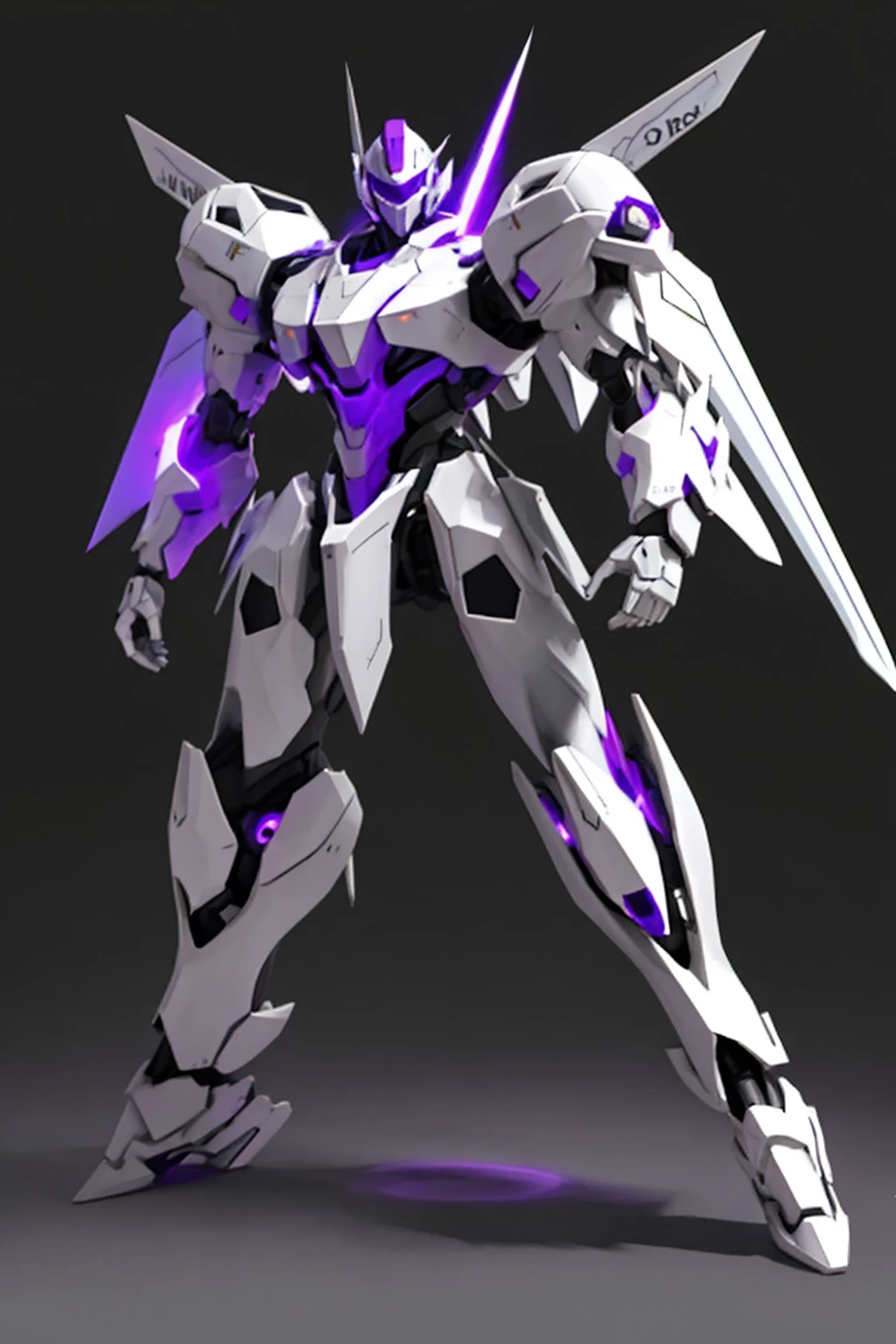 whole body,Standing posture, (White fuselage,Purple Lightning,knife,),(White background)