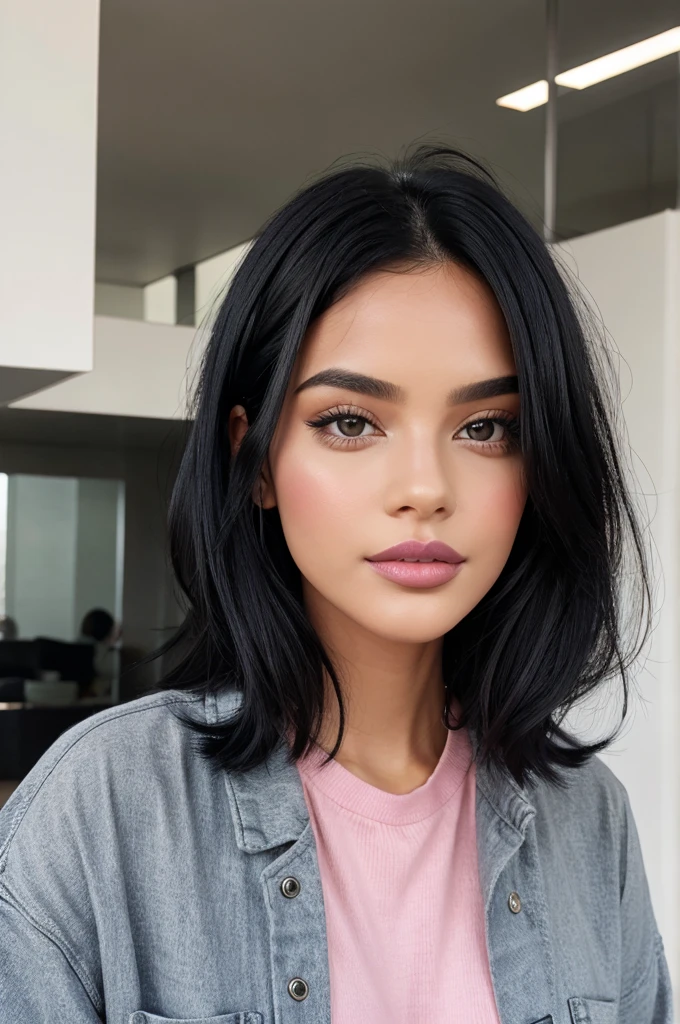 Black Hair,Pink lips, Casual Fashion