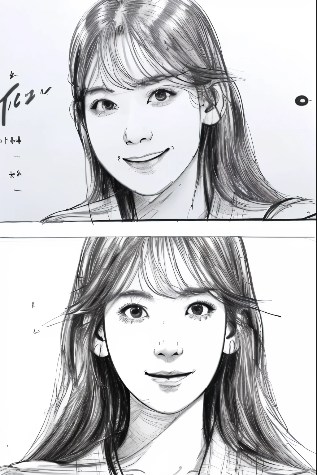 beautiful, alone, 最high quality, High resolution,masterpiece, high quality, One girl, sketch, drawing, pencil speed drawing works, ((user manual, sketch:1.5)), smile,