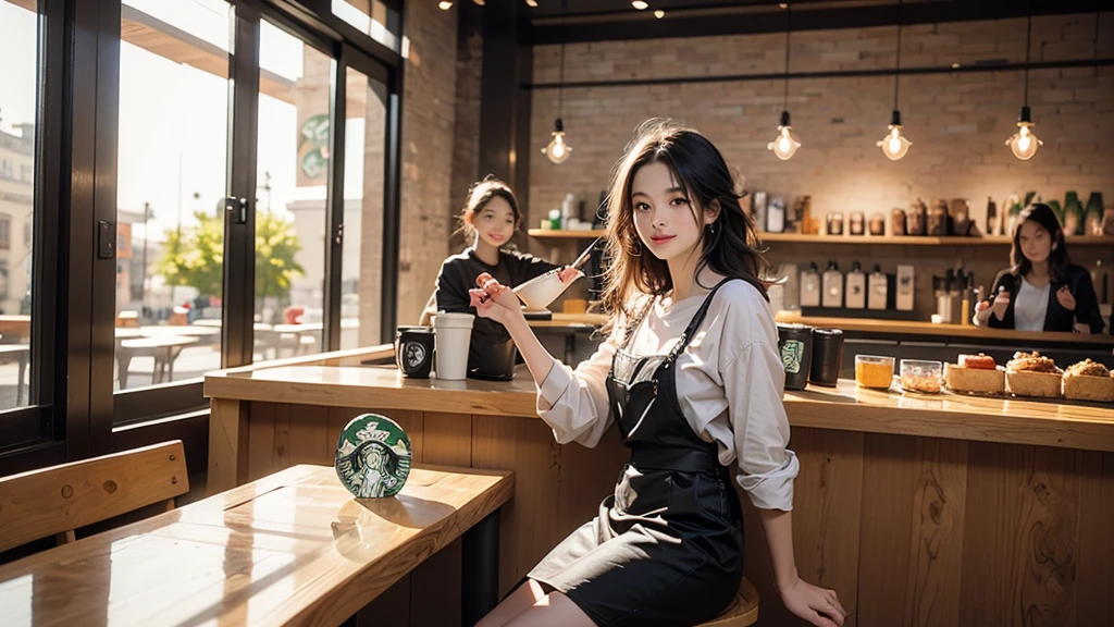 8K、RAW Photos、Highest quality、Super detailed、Super Resolution、Ultra HD、8K壁紙、Amazing details
(((Inside the Starbucks store)))、Woman sitting at a table by the window、16-year-old girl、((((Girls&#39; High School Uniforms))))、Eat cake、Drink coffee、smile((Emphasize cleavage))
