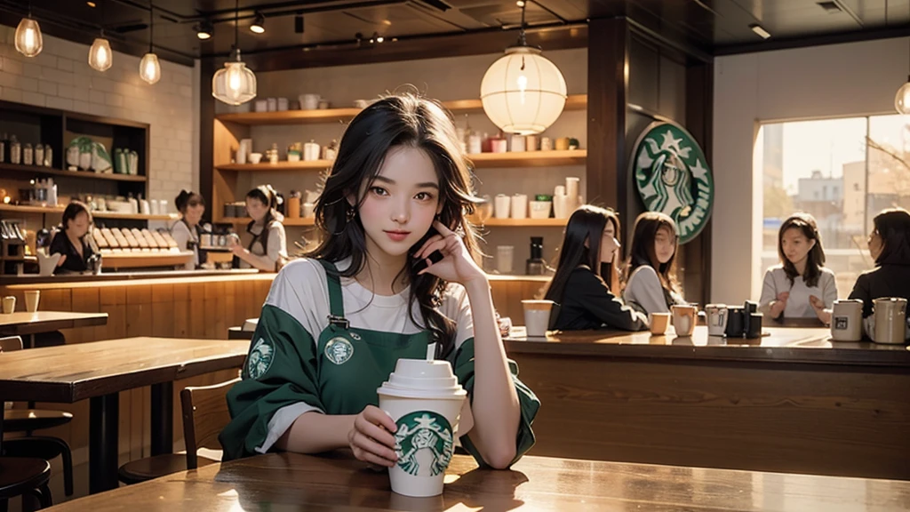 8K、RAW Photos、Highest quality、Super detailed、Super Resolution、Ultra HD、8K壁紙、Amazing details
(((Inside the Starbucks store)))、Woman sitting at a table by the window、16-year-old girl、((((Girls' High School Uniforms))))、Eat cake、Drink coffee、smile((Emphasize cleavage))