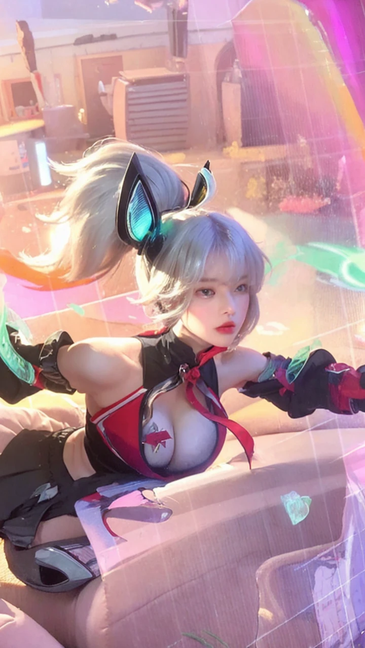 ((Best Quality, 8K, Masterpiece: 1.3)), Focus: 1.2, (Movie Filter: 1.3) Perfect Body Beauty: 1.4, : 1.2, (Layered Haircut: 1.2)), , (Sitting on the Sofa: 1.3), Realistic Face and Skin Texture, Full Body, Fine Eyes, Double Eyelids, Long Hair, (Round Face: 1.5), (Black Top: 1.6), Cleavage