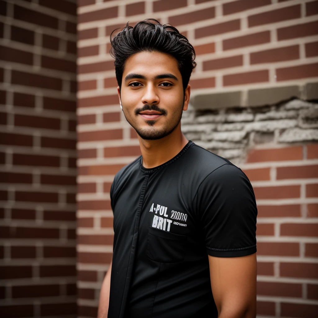 there is a man standing in front of a brick wall,  he is wearing a black tuxedo , with accurate face, taken with sony alpha 9, without beard, around 25 years old, taken with canon 8 0 d,, without helmet, very very high quality picture, candid picture, taken with canon 5d mk4, shot on nikon z9
