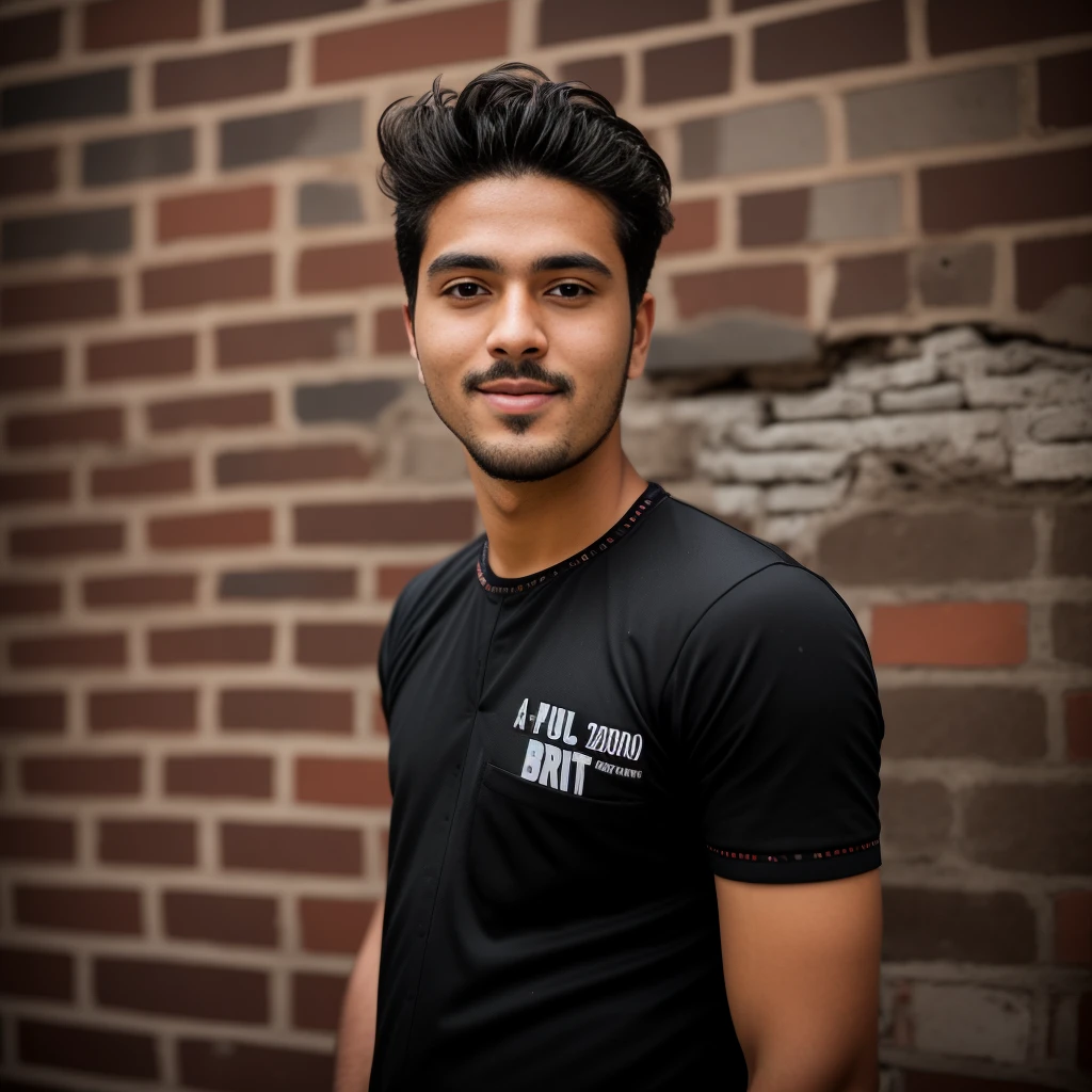 there is a man standing in front of a brick wall,  he is wearing a black tuxedo , with accurate face, taken with sony alpha 9, without beard, around 25 years old, taken with canon 8 0 d,, without helmet, very very high quality picture, candid picture, taken with canon 5d mk4, shot on nikon z9